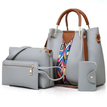 Elegant 4-Piece Waterproof PU Leather Handbag Set: Shoulder Tote & Sling Bags