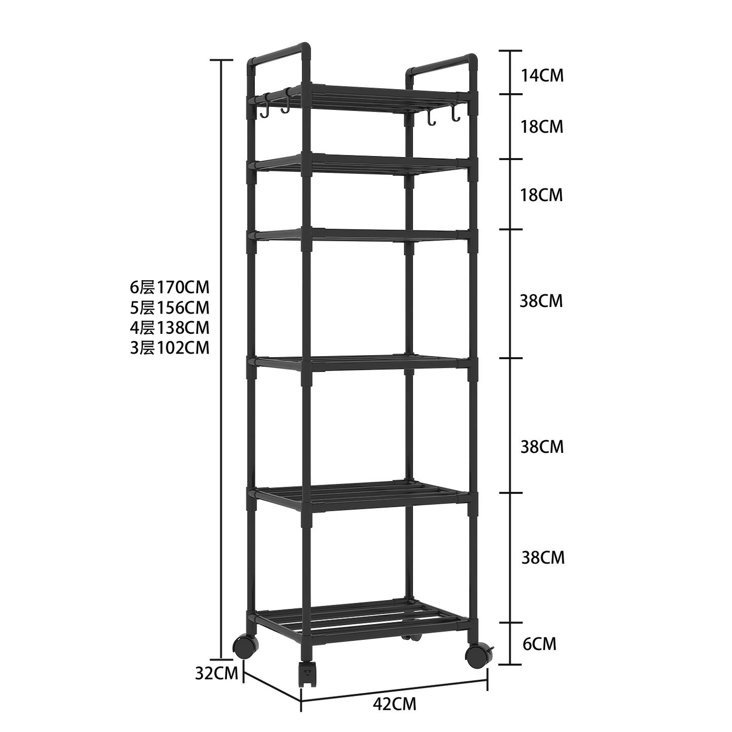 Multifunctional Floor Standing Multi-Tier Kitchen Storage Rack for Home & Bath