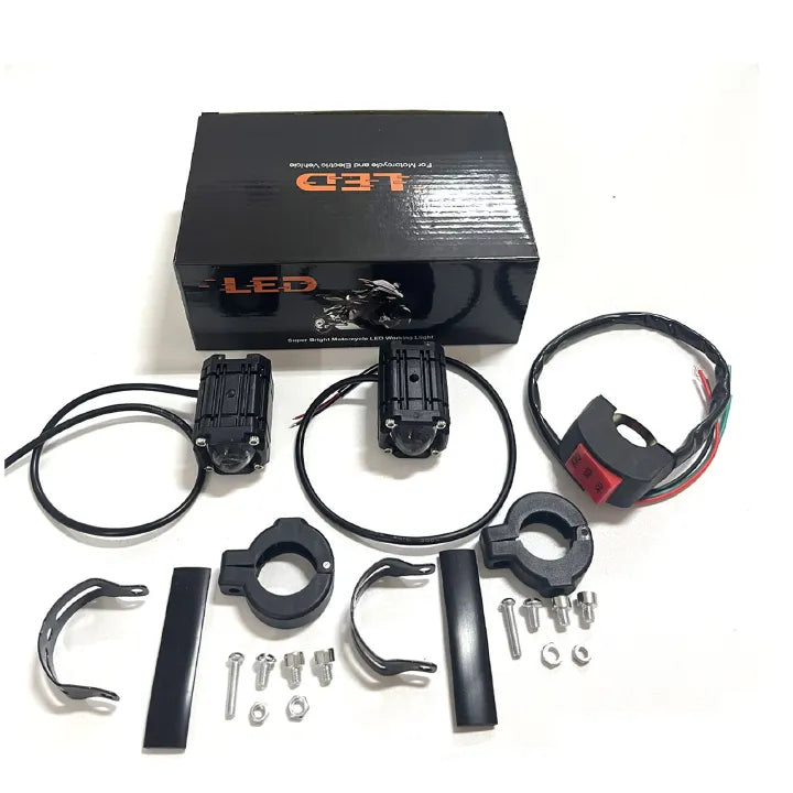 High Brightness Universal Motorcycle LED Headlight Fog Light Pair - Strobe, Waterproof