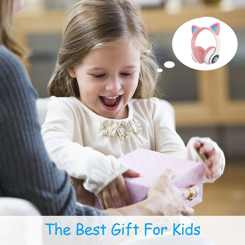 Vedo Flash Lamp Cute Cat Ears Bluetooth 5.0 Wireless Kids Headphones with Mic