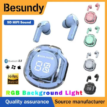 Air39 Transparent TWS Bluetooth Earbuds with 7LED Display HiFi Sound