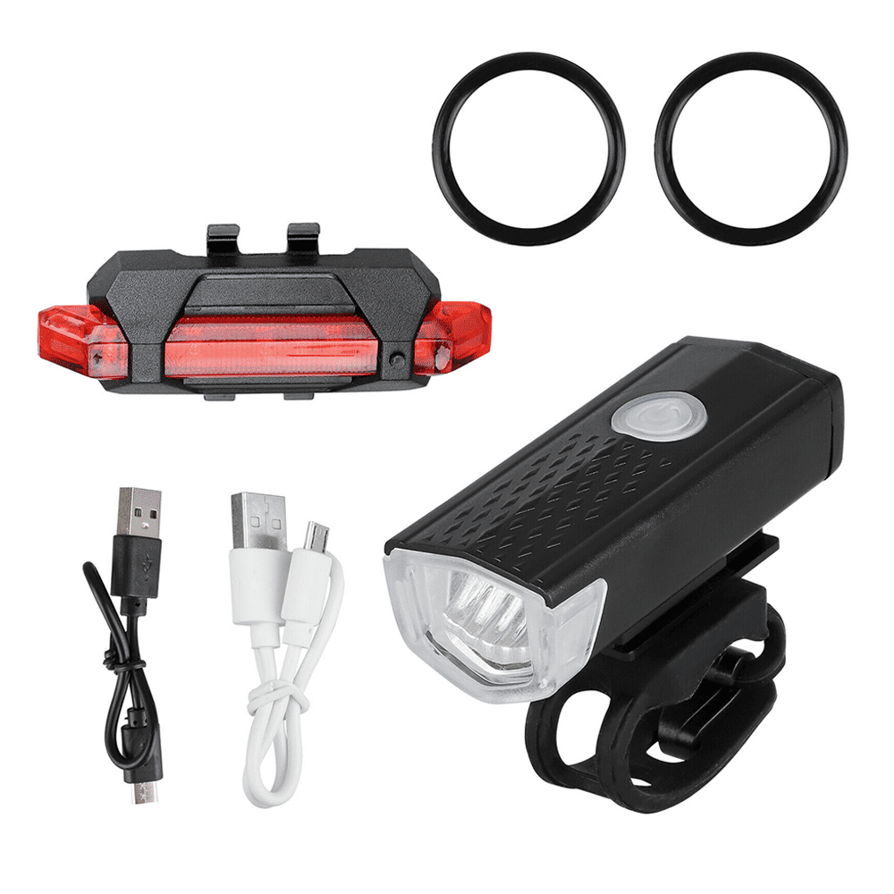USB Rechargeable LED Bike Light Set: Front Headlight, Rear Taillight