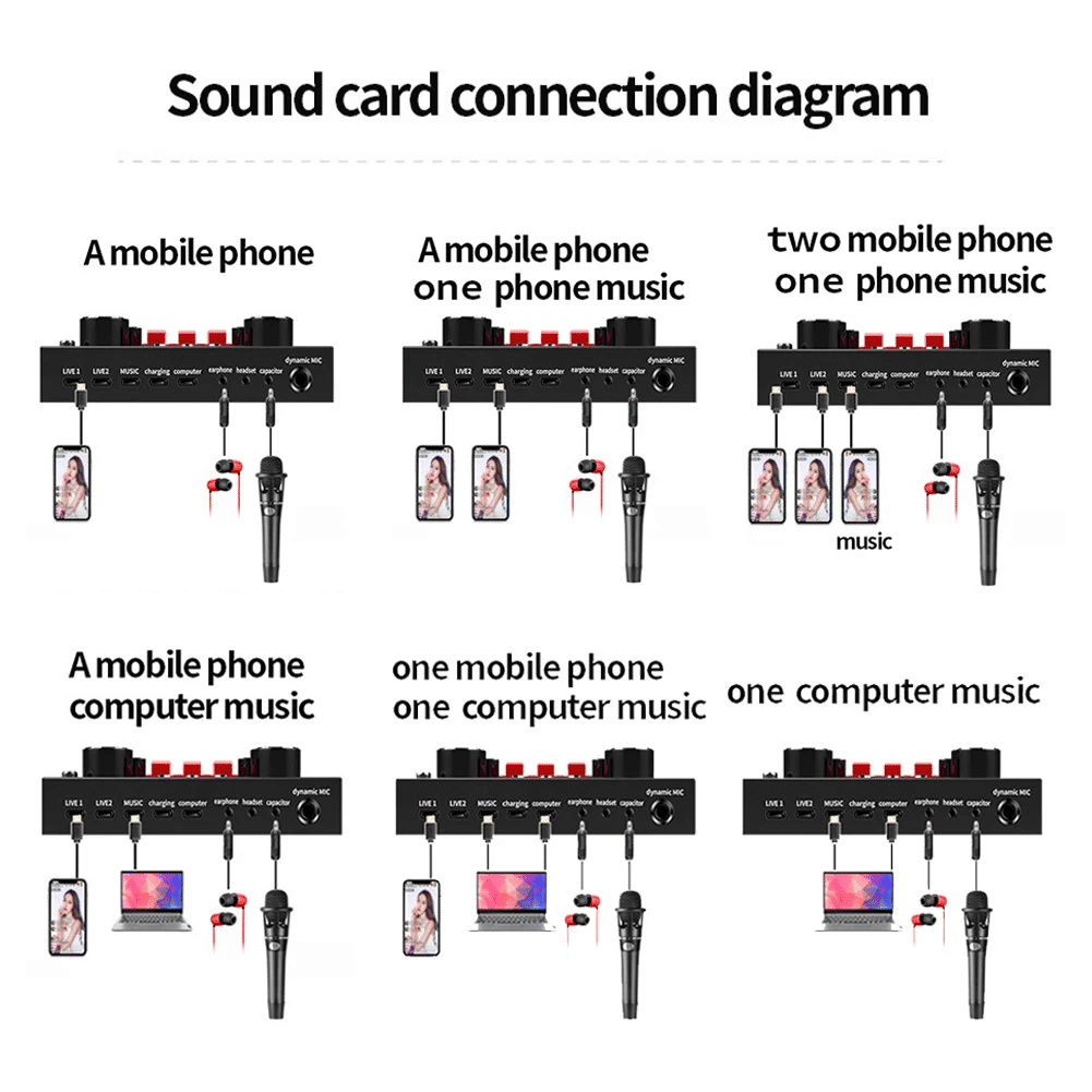 V8S DSP USB Rechargeable Sound Card for Live Broadcasts Music Recording External Stereo