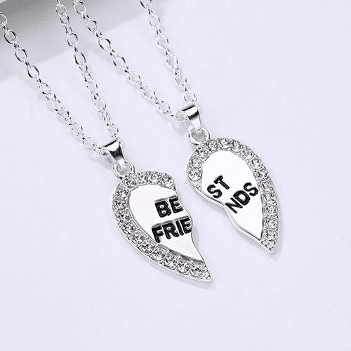 Elegant Zircon Inlaid Heart Best Friends Necklace Set - Silver Alloy Pendant Jewelry