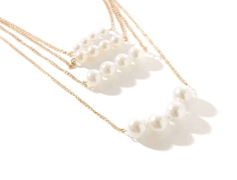Elegant Multi-Layer Gold-Tone Double-Sided Pearl Necklace Clavicle Chain Jewelry