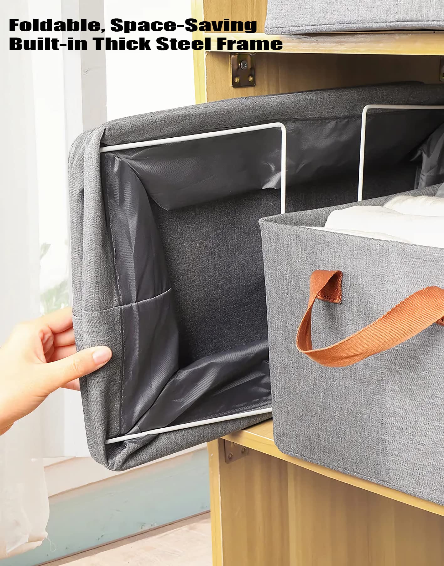 Jaza Keja Foldable Fabric Storage Organizer Box with Steel Frame, Gray