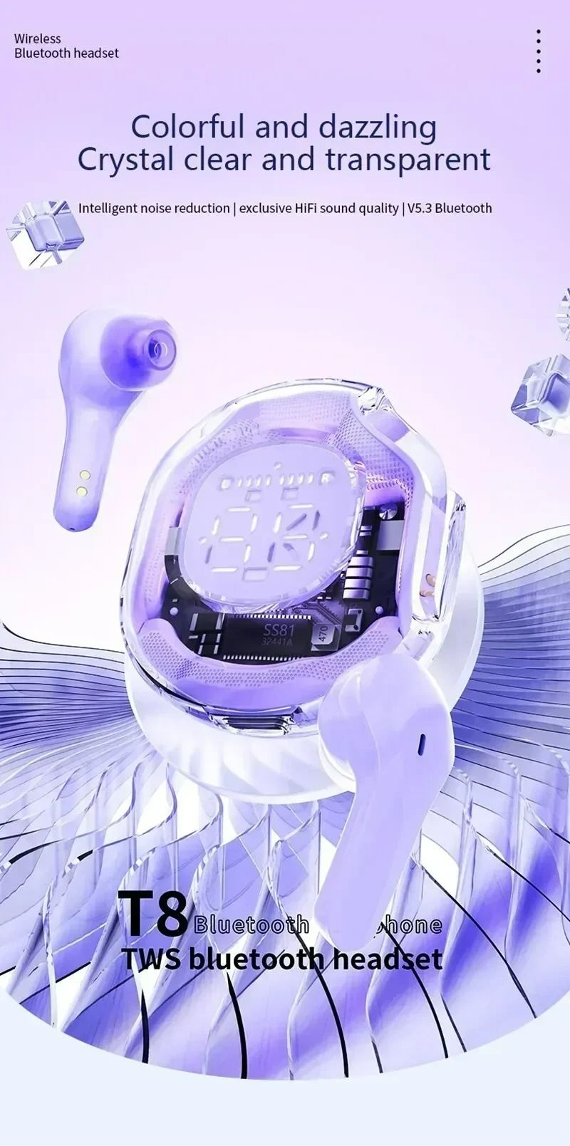 Air39 Transparent TWS Bluetooth Earbuds with 7LED Display HiFi Sound