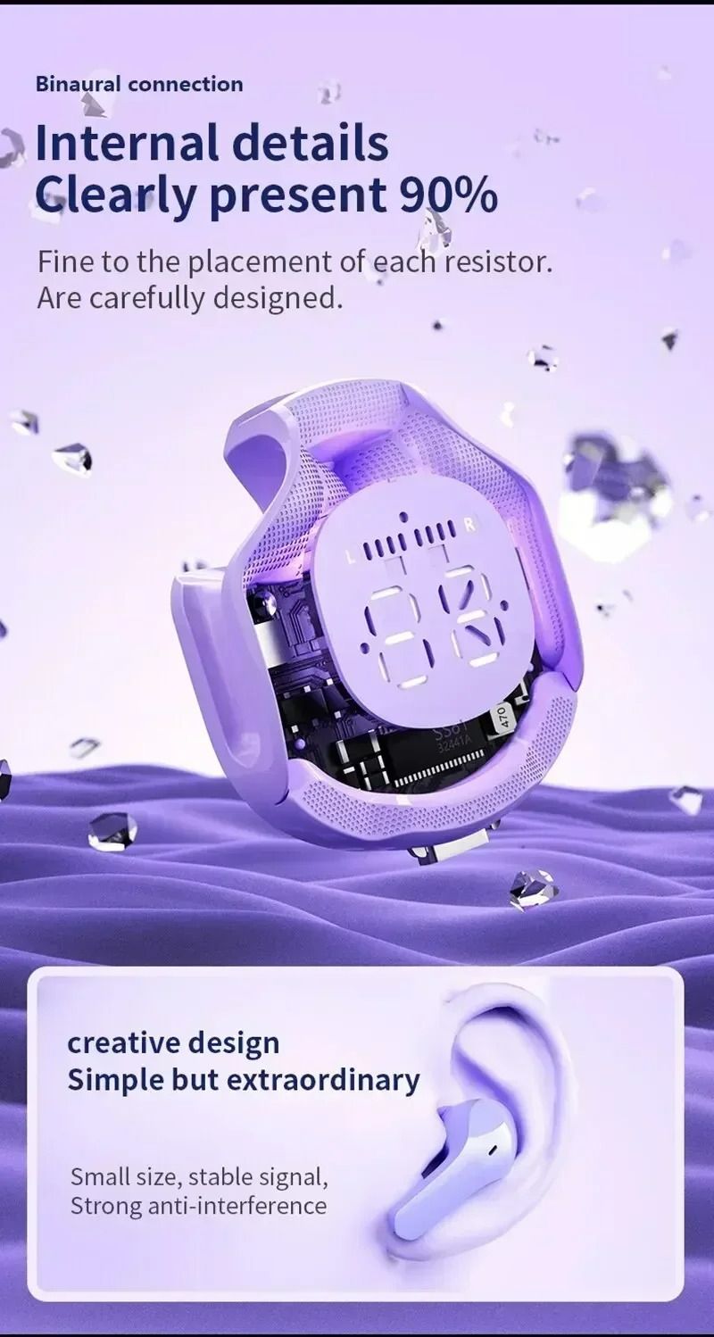 Air39 Transparent TWS Bluetooth Earbuds with 7LED Display HiFi Sound