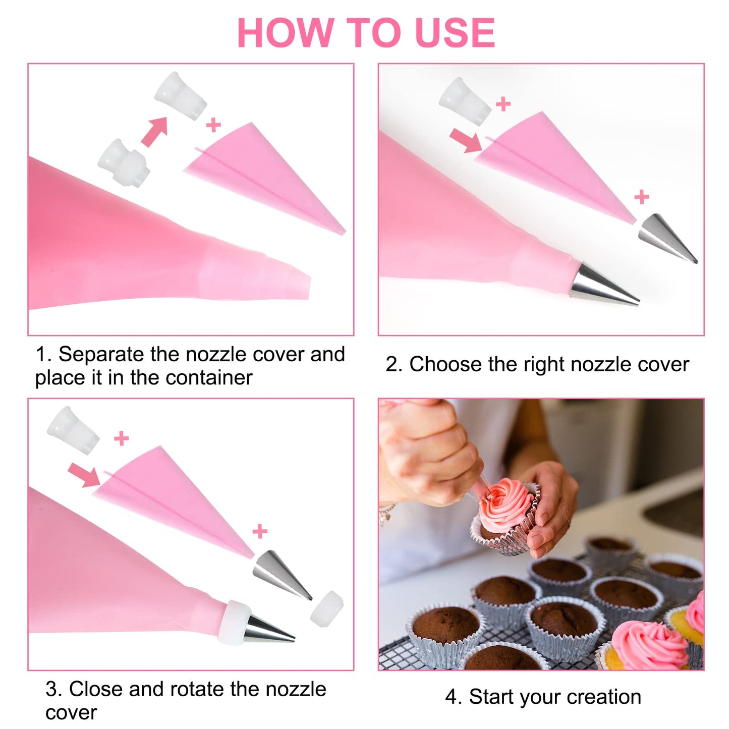 36-Piece Rose Pastry Nozzle Set: Stainless Steel Icing Tips & Silicone Bags