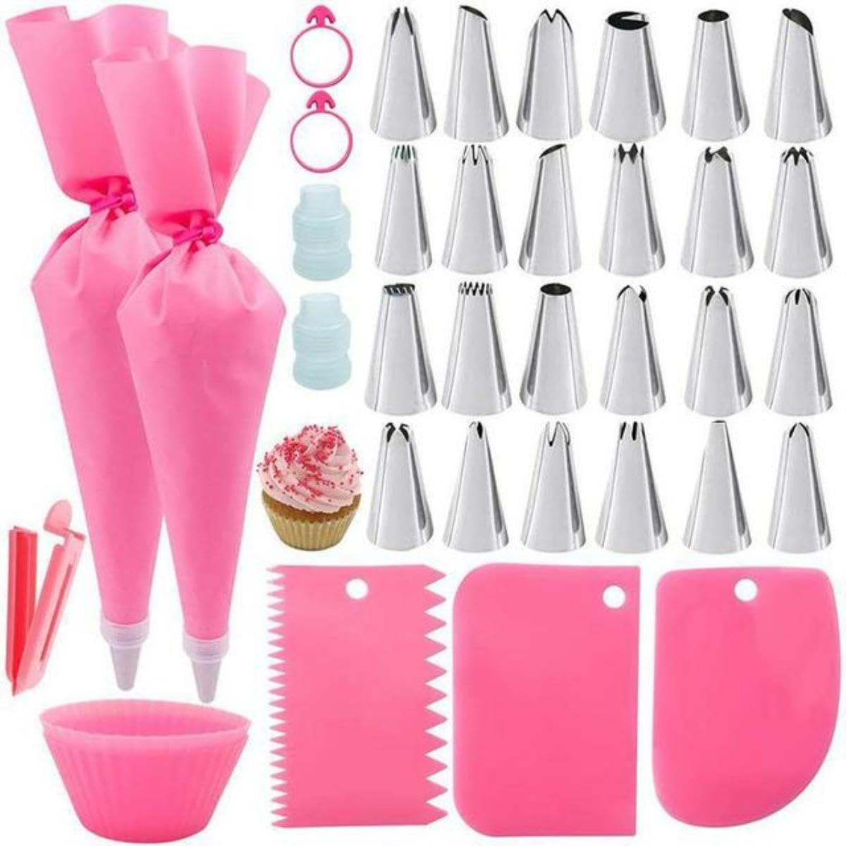 36-Piece Rose Pastry Nozzle Set: Stainless Steel Icing Tips & Silicone Bags