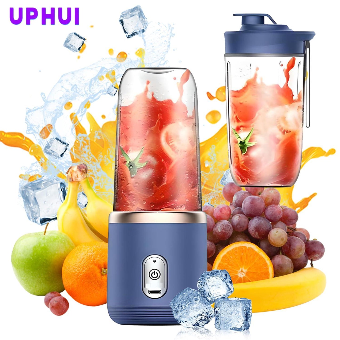 UPHUI Portable USB Rechargeable Blender: 6-Blade Mini Juicer for Shakes & Smoothies