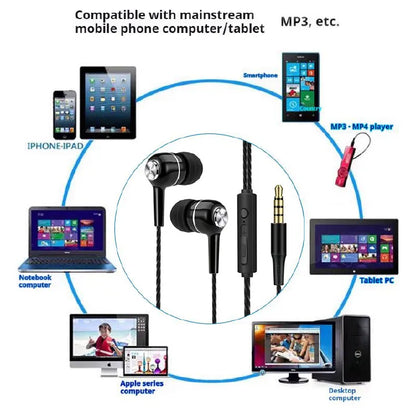 3.5mm Wired Earphones: HIFI Bass, In-Ear Stereo, Mic for Gaming & Sports