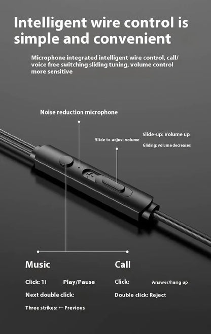 3.5mm Wired Earphones: HIFI Bass, In-Ear Stereo, Mic for Gaming & Sports