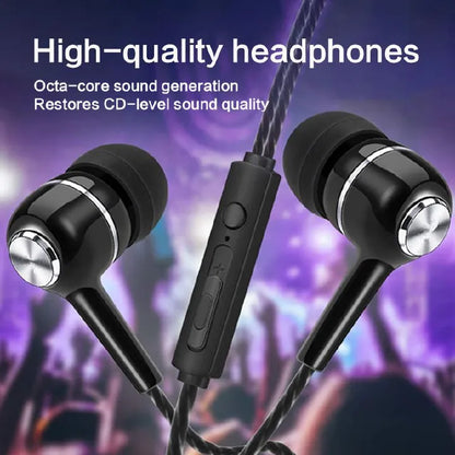 3.5mm Wired Earphones: HIFI Bass, In-Ear Stereo, Mic for Gaming & Sports