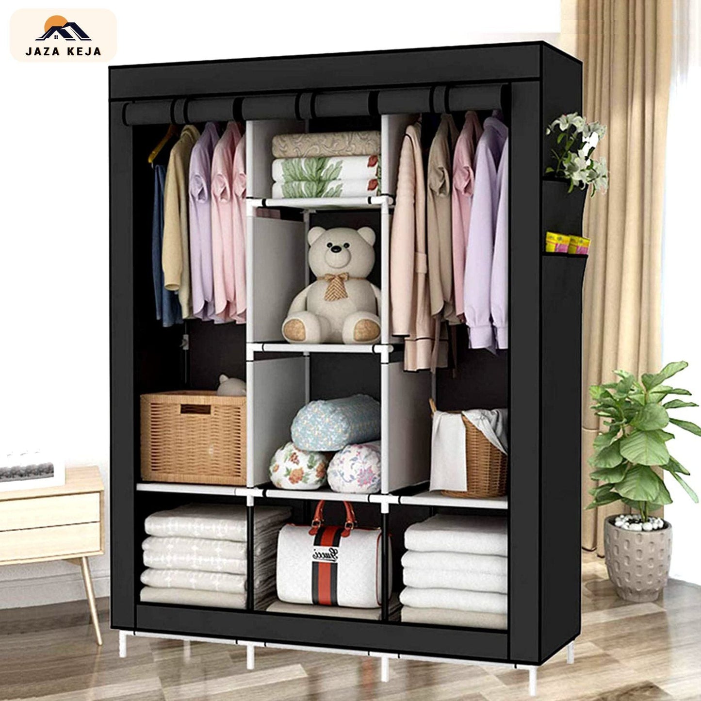 Jaza Keja 3-Column Portable Metallic Wardrobe - Large Capacity DIY Storage Closet