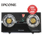 IPCONE 02 Glass Top Double Burner Gas Cooker - Stainless Steel Floral Design