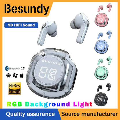 Air39 Transparent TWS Bluetooth Earbuds with 7LED Display HiFi Sound