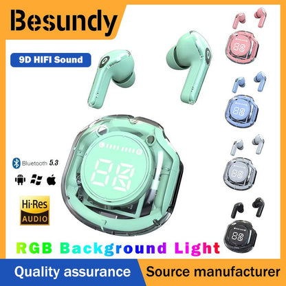Air39 Transparent TWS Bluetooth Earbuds with 7LED Display HiFi Sound