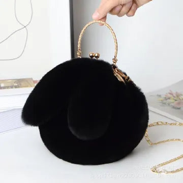 Charming Plush Rabbit Ear Crossbody Bag for Women - Soft Wool Handbag