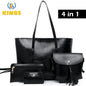 Elegant 4-in-1 Ladies PU Leather Handbag Set: Waterproof Tote & Crossbody Bags