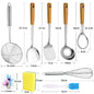 Premium Stainless Steel Kitchen Utensil Set - Wok Spatula, Ladle, Whisk, Sponge
