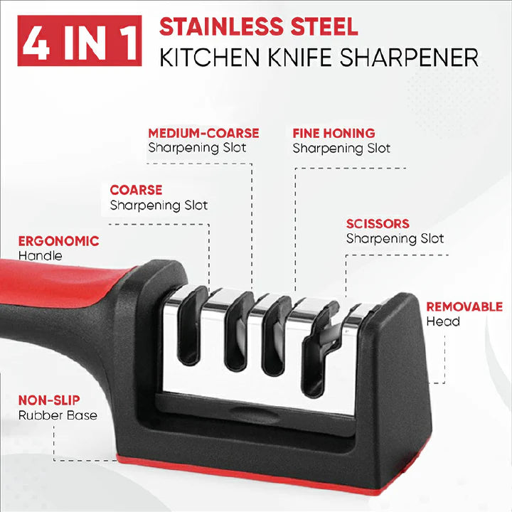 4-in-1 Kitchen Knife Sharpener with Four-Stage Slots for Knives
