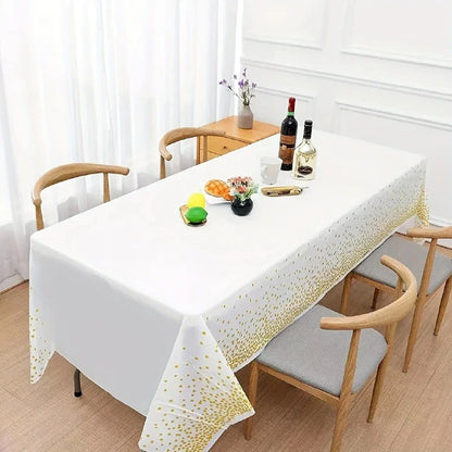Disposable Gold Dot Confetti PEVA Tablecloth for Rectangle Party Tables