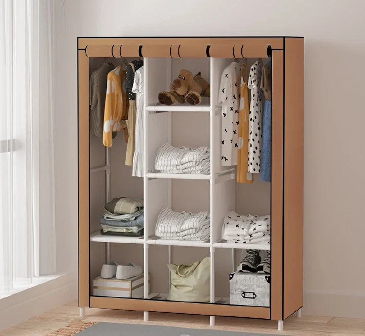 Jaza Keja 3-Column Portable Metallic Wardrobe - Large Capacity DIY Storage Closet