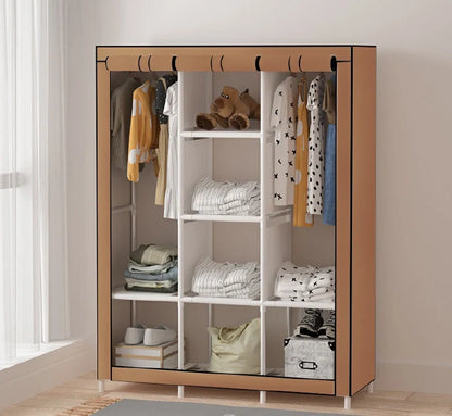 Jaza Keja 3-Column Portable Metallic Wardrobe - Large Capacity DIY Storage Closet