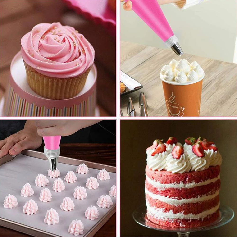 36-Piece Rose Pastry Nozzle Set: Stainless Steel Icing Tips & Silicone Bags