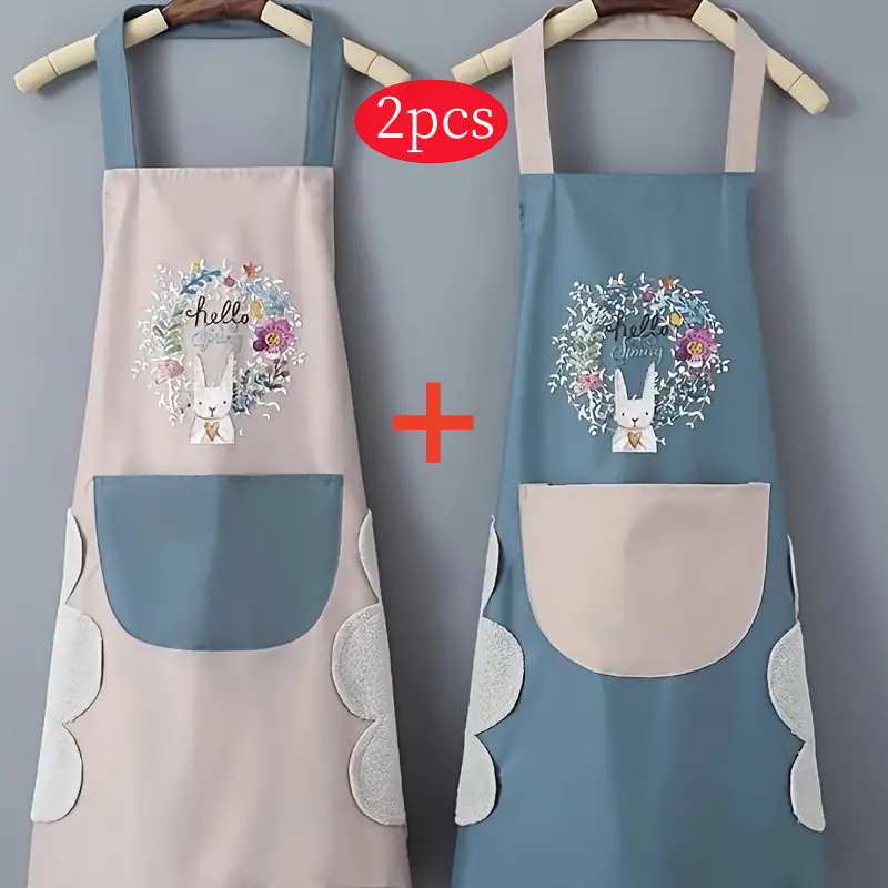2-Pack Waterproof Oil-Proof Adjustable Bib Aprons with Pockets for Kitchen Use