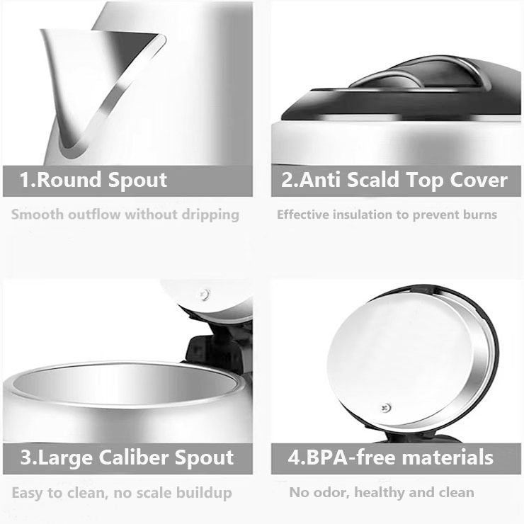 IPCONE 2L 1500W Stainless Steel Cordless Electric Kettle for Fast Boiling Water