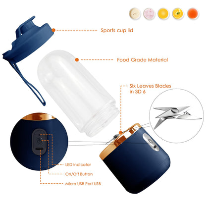 UPHUI Portable USB Rechargeable Blender: 6-Blade Mini Juicer for Shakes & Smoothies