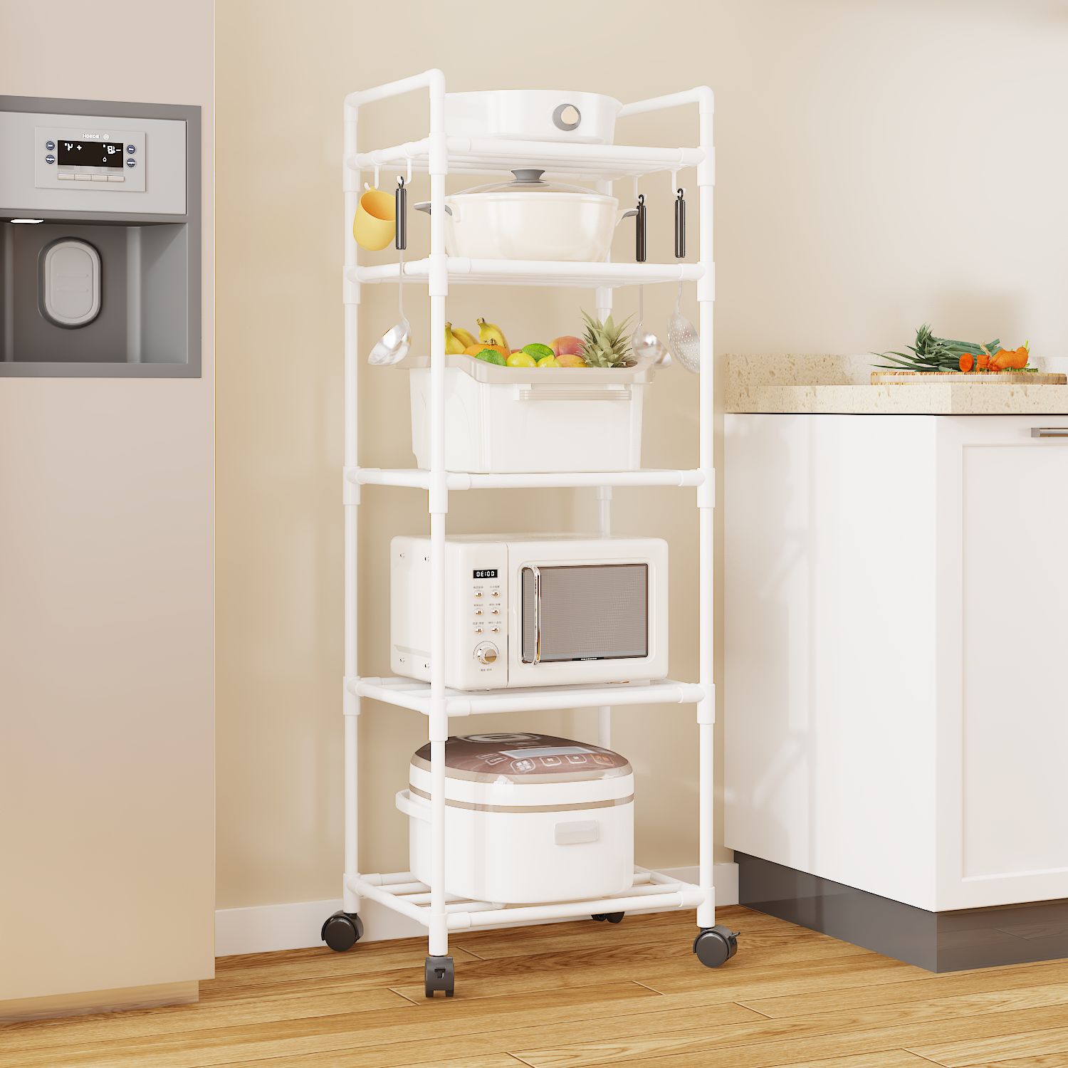 Multifunctional Floor Standing Multi-Tier Kitchen Storage Rack for Home & Bath