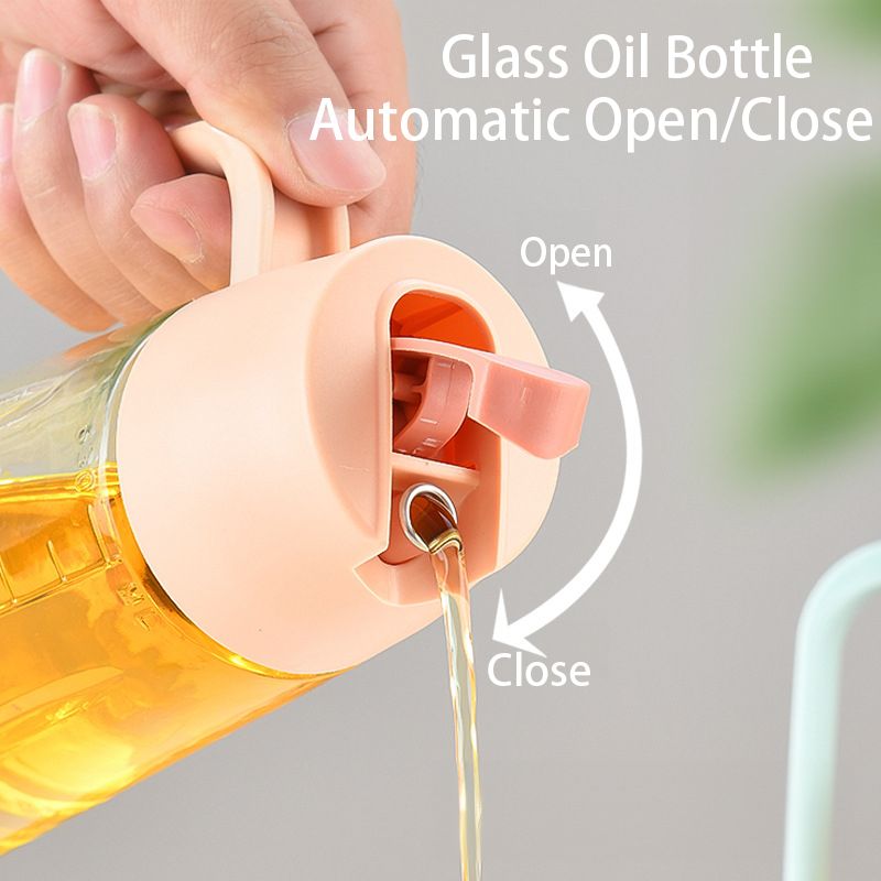 Smart Auto-Flip Glass Oil Dispenser Bottle, 630ML Kitchen Oil Jar, Leak-Proof