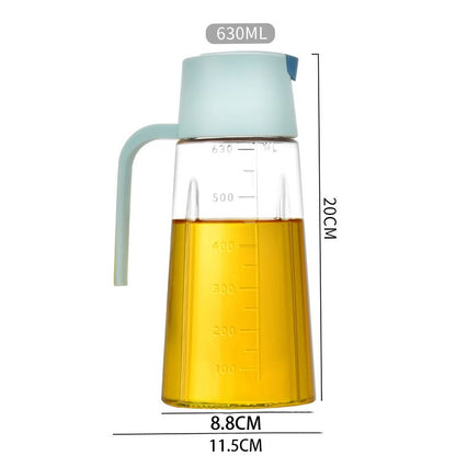 Smart Auto-Flip Glass Oil Dispenser Bottle, 630ML Kitchen Oil Jar, Leak-Proof
