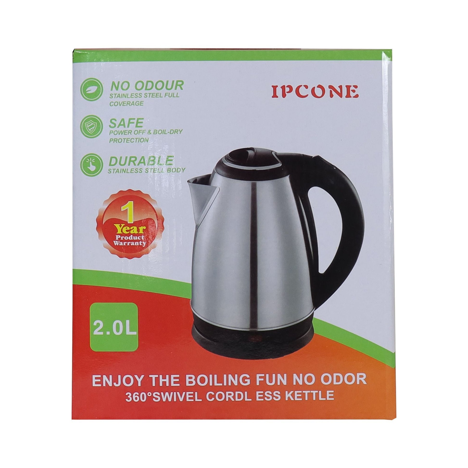 IPCONE 2L 1500W Stainless Steel Cordless Electric Kettle for Fast Boiling Water