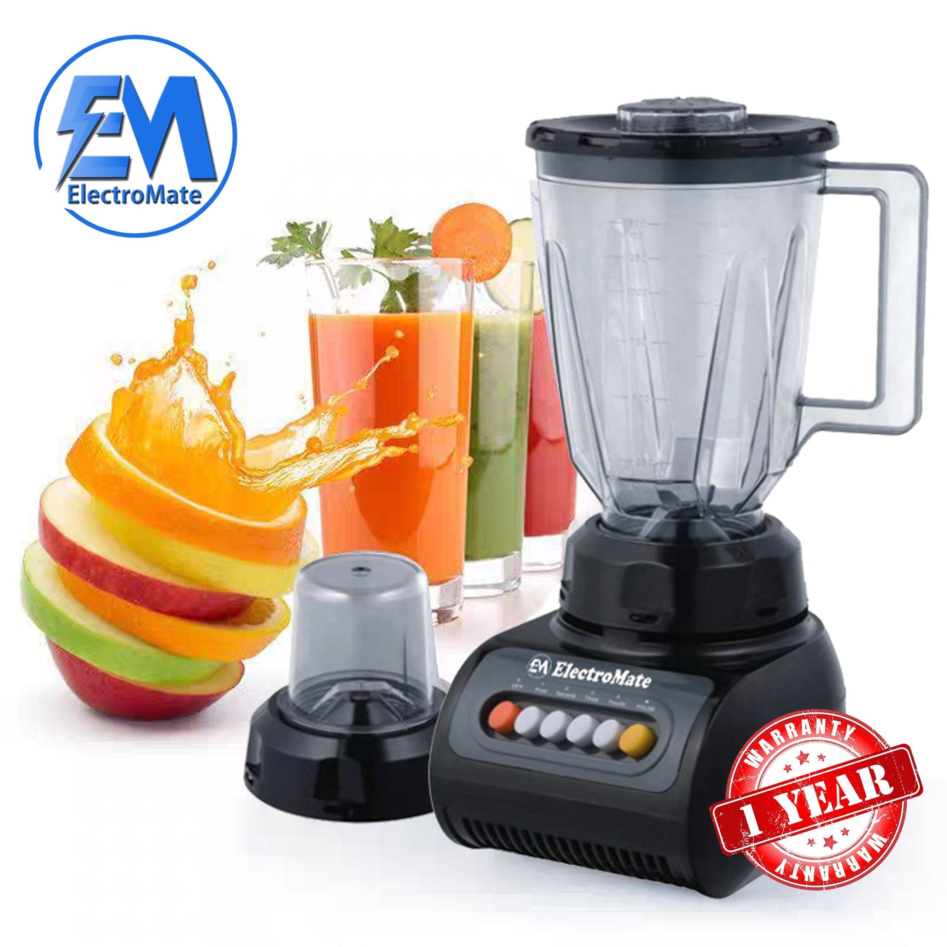Powerful ElectroMate 2-in-1 Multifunctional Blender: Juicer, Grinder, 1.6 Quart Capacity