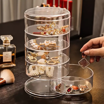 Elegant 3-Tier Rotating Jewelry Organizer Box, Clear Plastic 360° Swivel Display