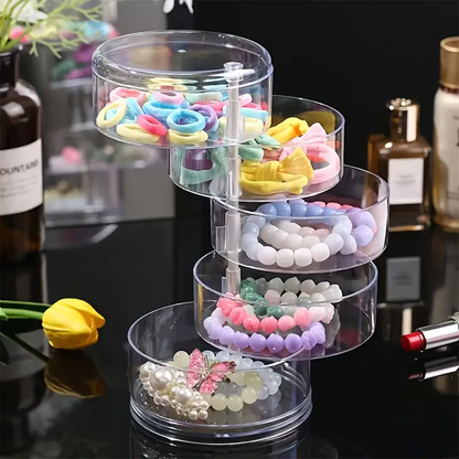 Elegant 3-Tier Rotating Jewelry Organizer Box, Clear Plastic 360° Swivel Display