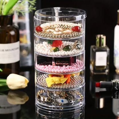 Elegant 3-Tier Rotating Jewelry Organizer Box, Clear Plastic 360° Swivel Display