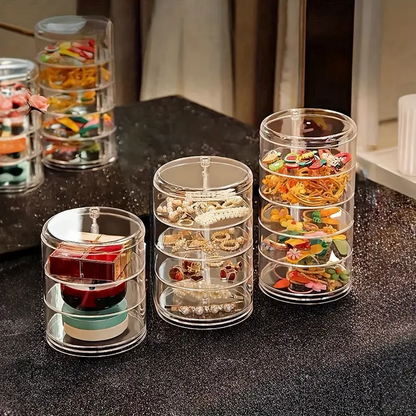 Elegant 3-Tier Rotating Jewelry Organizer Box, Clear Plastic 360° Swivel Display