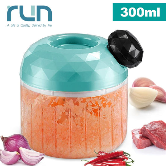 300ml Mini Manual Food Processor: Garlic, Vegetable, Fruit Chopper & Grinder