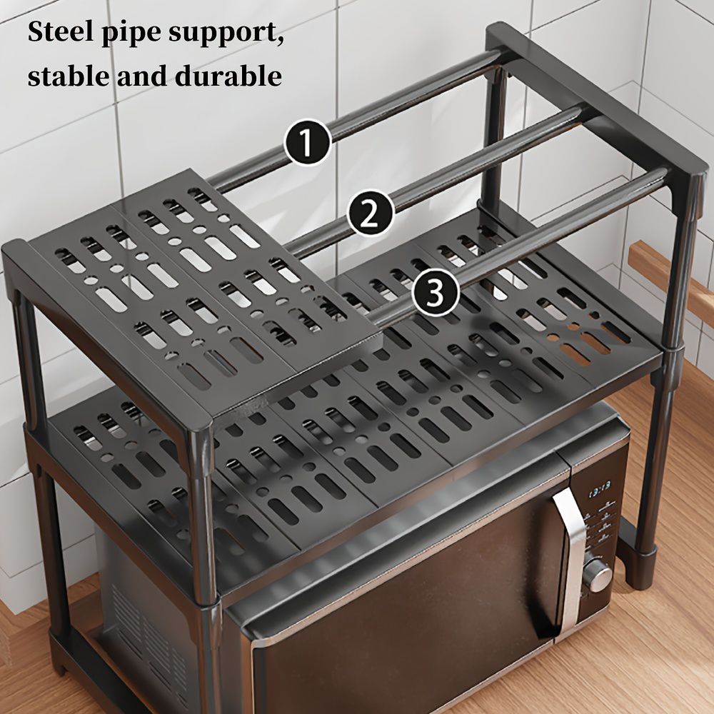 Jaza Keja 2-Tier Microwave Oven Rack, Steel Pipe Support, Rust-Proof Kitchen Organizer