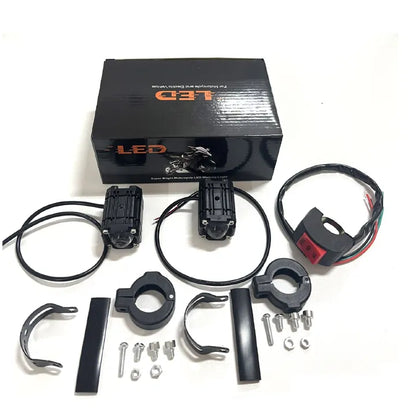 High Brightness Universal Motorcycle LED Headlight Fog Light Pair - Strobe, Waterproof