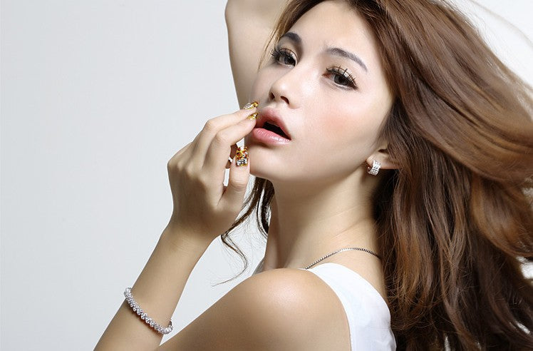 Elegant Rose Gold Roman Crystal Heart Chain Women's Bracelet - Fashion Bangle