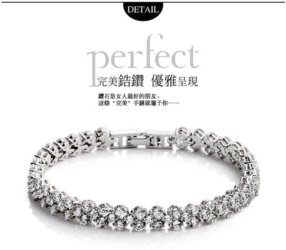 Elegant Rose Gold Roman Crystal Heart Chain Women's Bracelet - Fashion Bangle