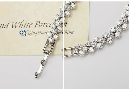 Elegant Rose Gold Roman Crystal Heart Chain Women's Bracelet - Fashion Bangle