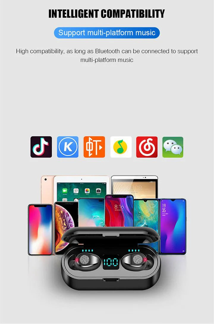 VEDO F9 Mini True Wireless Bluetooth Earbuds with LED Digital Screen