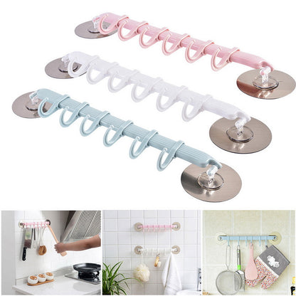 Adhesive Wall Mounted Multifunction Organizer Rack with Hooks for Bathroom Kitchen